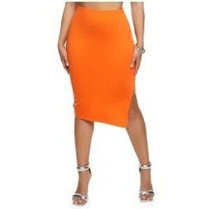 Haute Monde Women's Burnt Orange Front Slit Pencil Midi Skirt Plus Size 2X